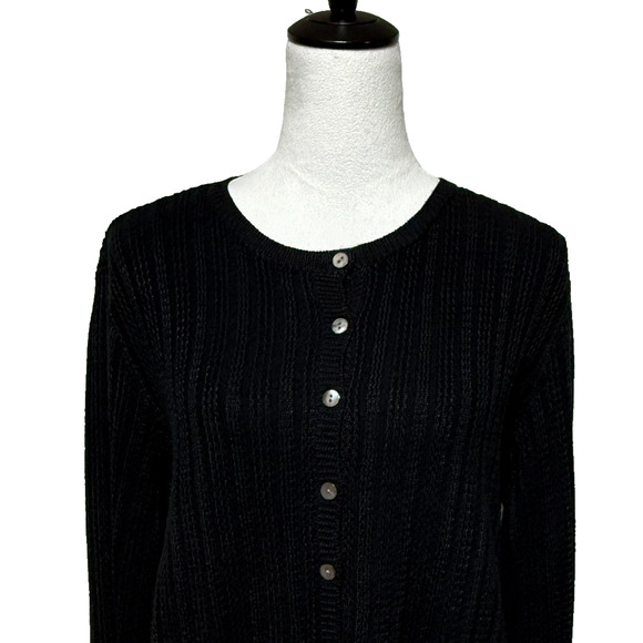 Vintage Talbots Cardigan Womens Large Black Button Up Long Sleeve Ribbed Knit - Picture 1 of 9